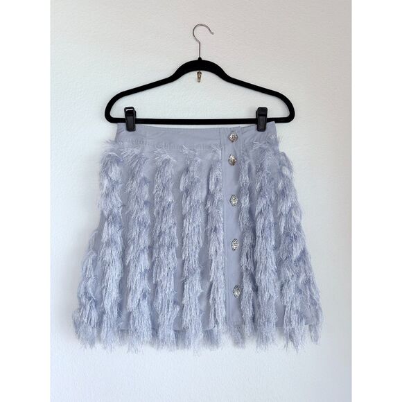 NWT GANNI Fringe Buttoned Mini Skirt in Persian Violet Purple Size 6 (EU38) - Picture 6 of 13